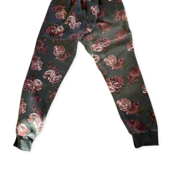 Lit26 Fleece Jogger Pants Black Pink Rose Print Large - Picture 4 of 6